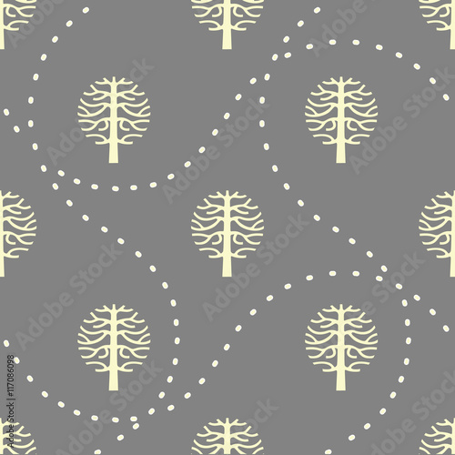 seamless pattern with vector tree silhouette