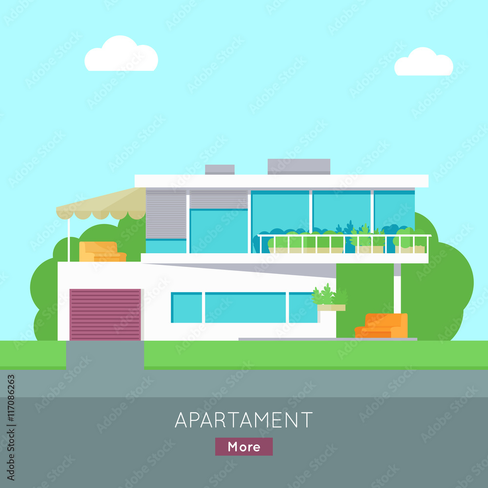 Happy House with Terrace Banner Poster Template. Happy House with Terrace Banner Poster Template.