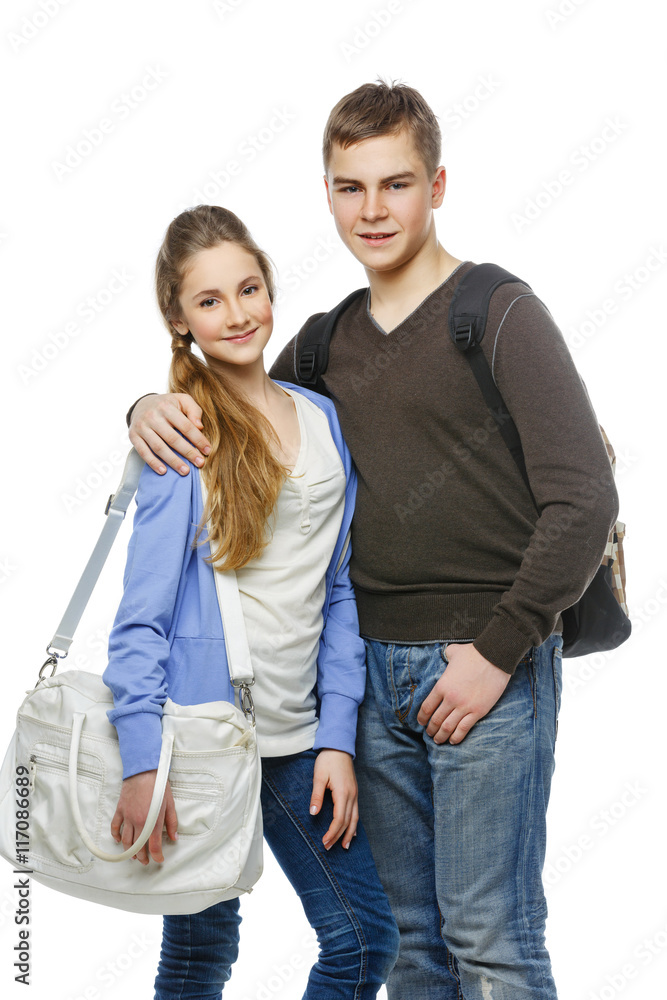 Teenage boy and girl isolated on white Teenage boy and girl isolated on white