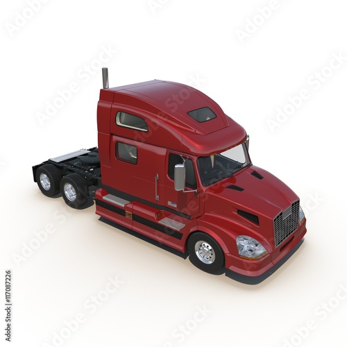 Red truck without a trailer on white 3D Illustration