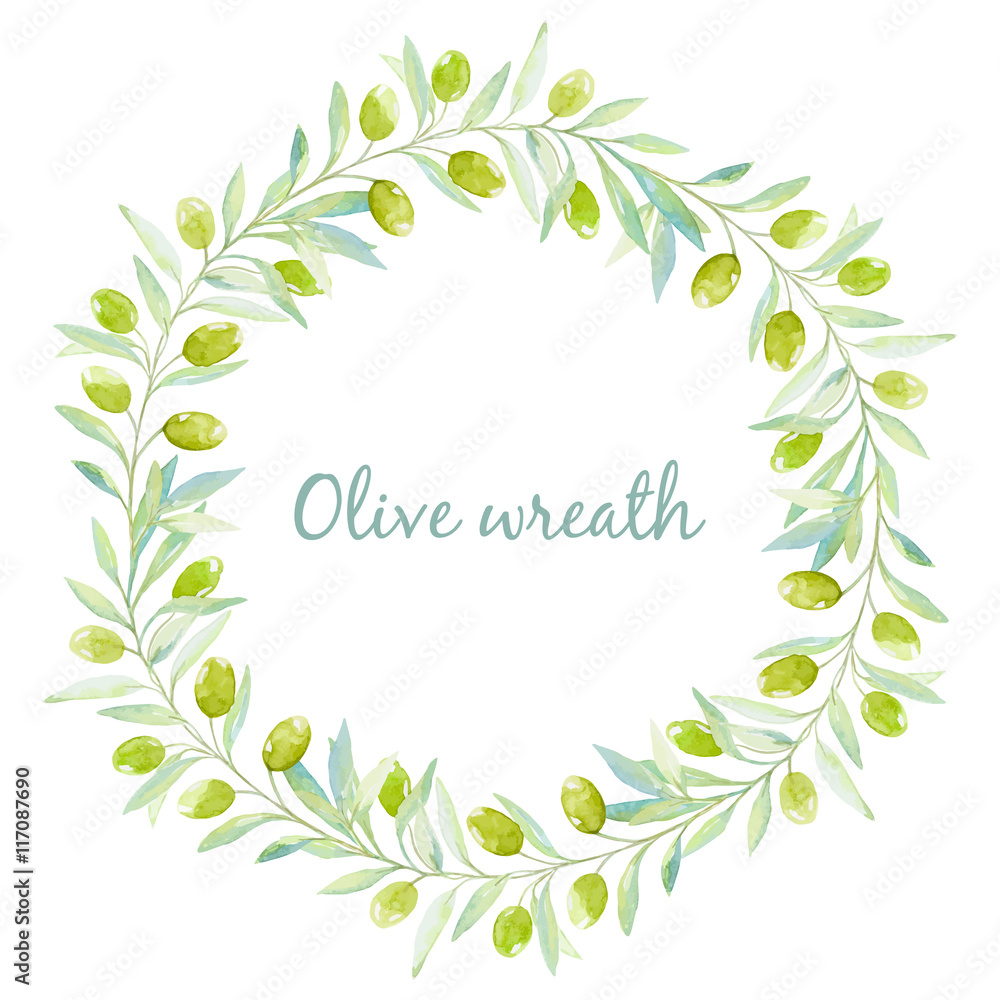 Watercolor wreath of olive branches