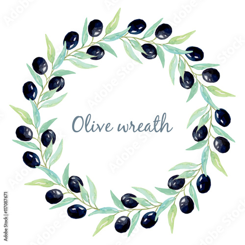 Watercolor wreath of olive branches