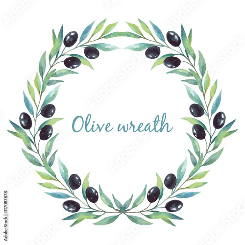Watercolor wreath of olive branches