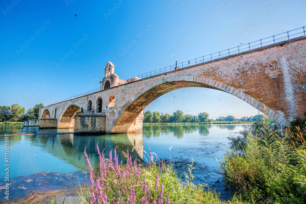 Avignon old bridge in Provence, France - obrazy, fototapety, plakaty 