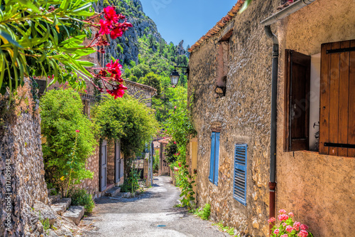 Moustiers Sainte Marie village with street in Provence, France photo