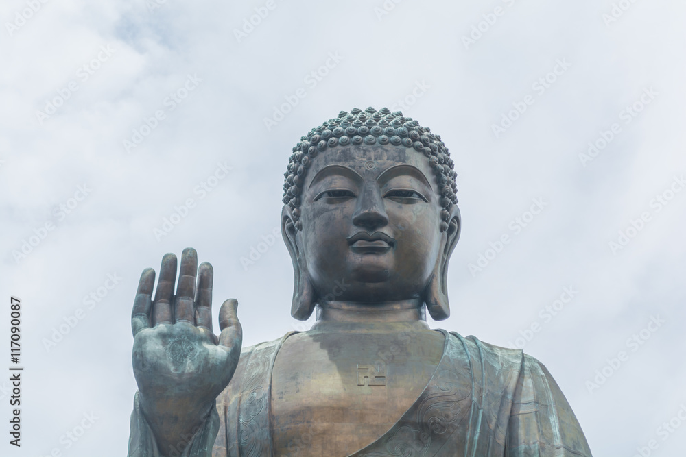 Tian Tan Buddha and bright blue sky Tian Tan Buddha and bright blue sky