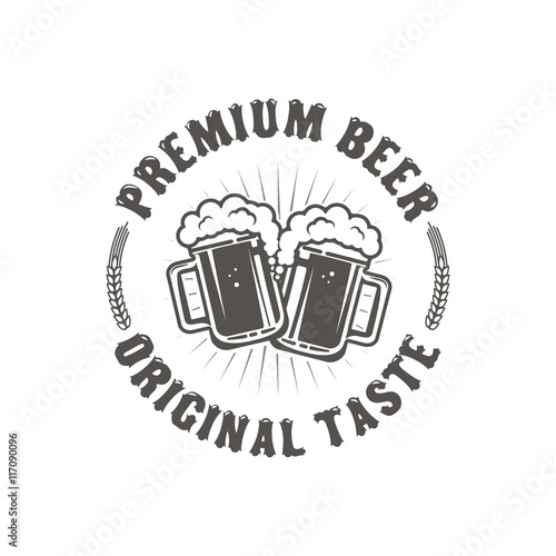 Best Beer. Vintage craft beer retro design element,  two beer mu