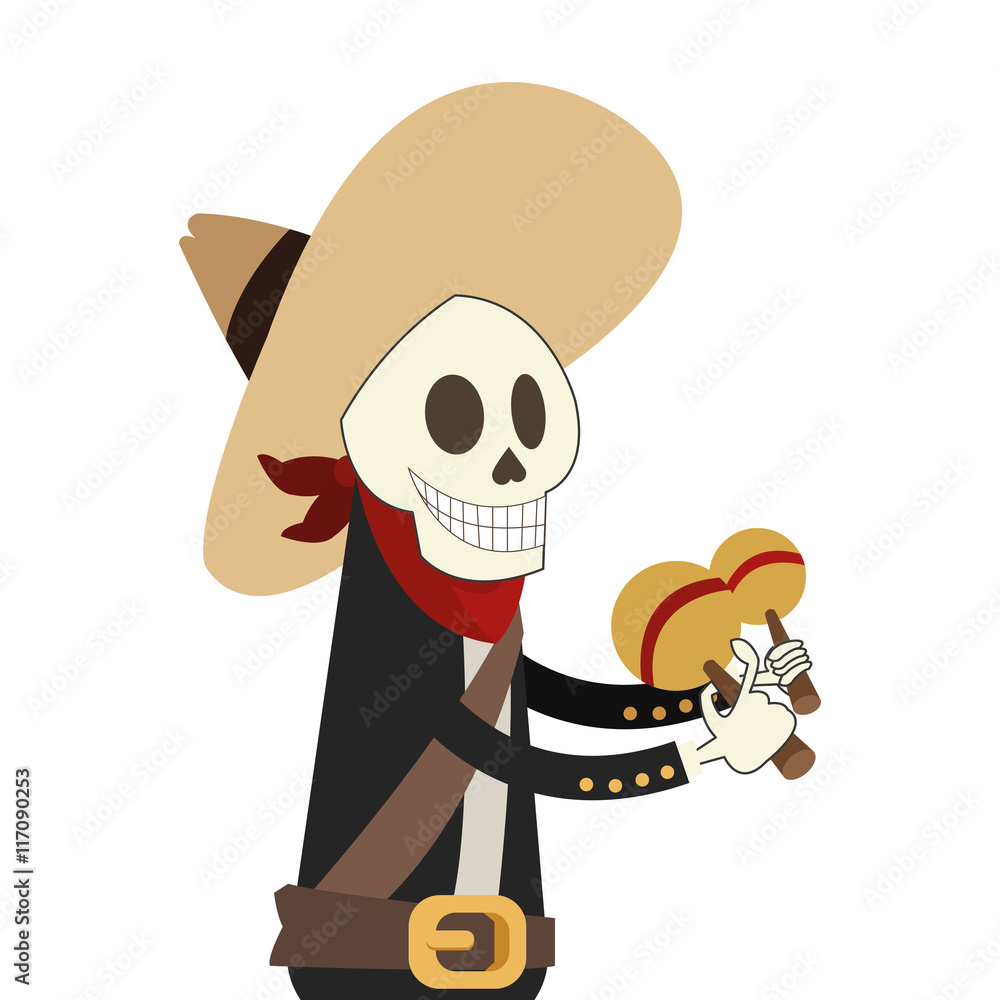 flat design skeleton mariachi icon vector illustration flat design skeleton mariachi icon vector illustration