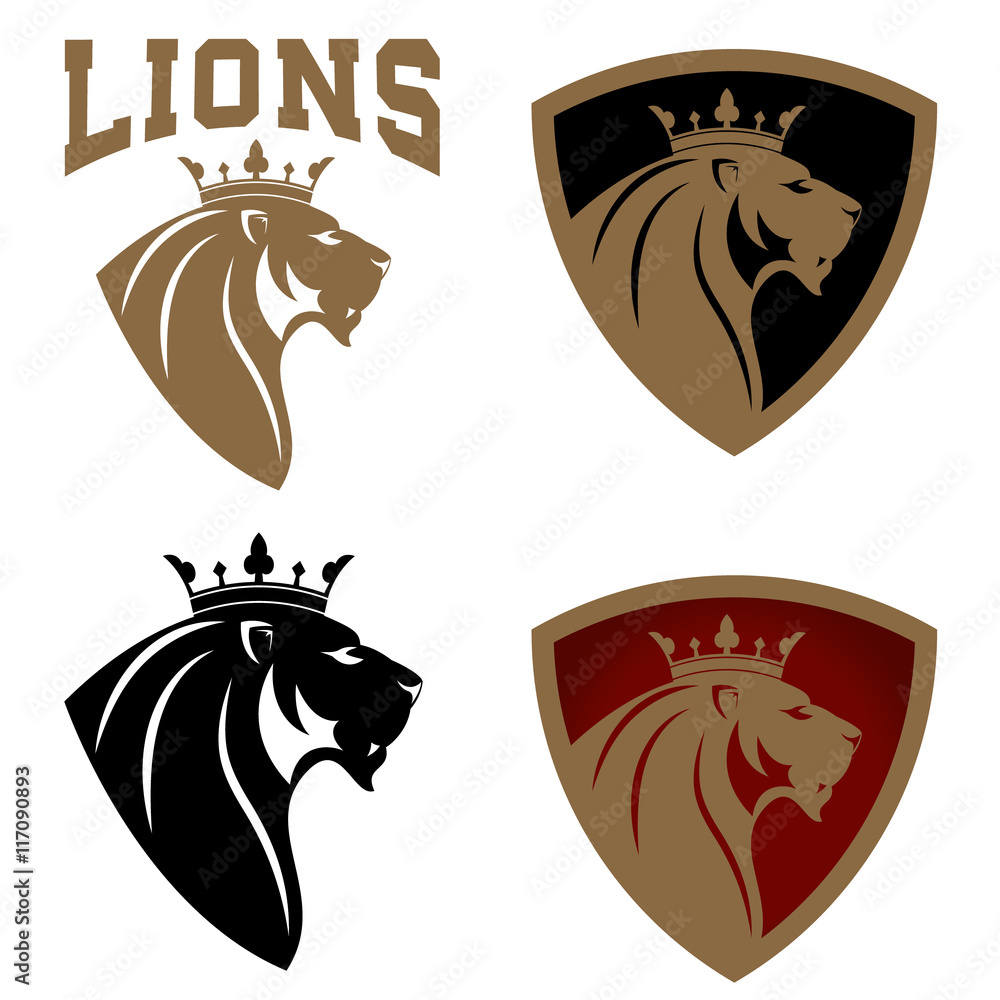 Obraz premium Set of lion heads with crown.