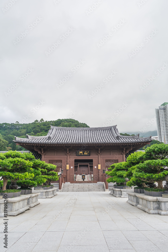 The white gate, an entrance to Tian Tan Buddha, at Ngong Ping, Hong Kong.