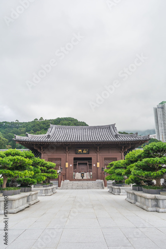 The white gate, an entrance to Tian Tan Buddha, at Ngong Ping, Hong Kong. © sharppy