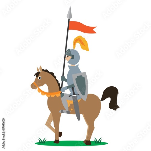 knight on horseback with a spear with a banner. vector illustration of cartoon