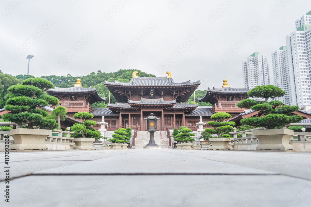 The white gate, an entrance to Tian Tan Buddha, at Ngong Ping, Hong Kong.