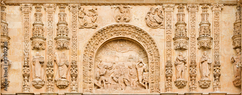 SALAMANCA, SPAIN, APRIL - 17, 2016: The Lapidate of st. Stephen as the detail from portal of Convento de San Esteban by Juan Ribero de Rada (1590 - 1592) inspirated by Italian renaissance. photo