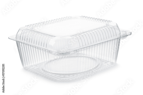 Empty transparent plastic food container