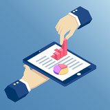 isometric
hand holds the tablet and pulls from it a bar graph, isometric design infographic on tablet with hands, business concept web analytics