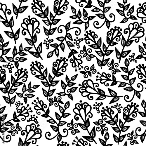 Seamless with black line abstract flower