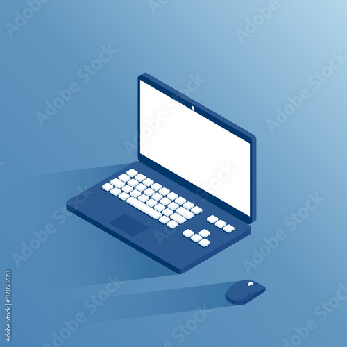 Isometric laptop and computer mouse, computer devices is a isometric view  flat design