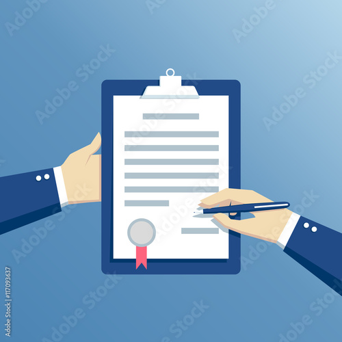 hands businessman sign a contract, signing agreement business concept flat design