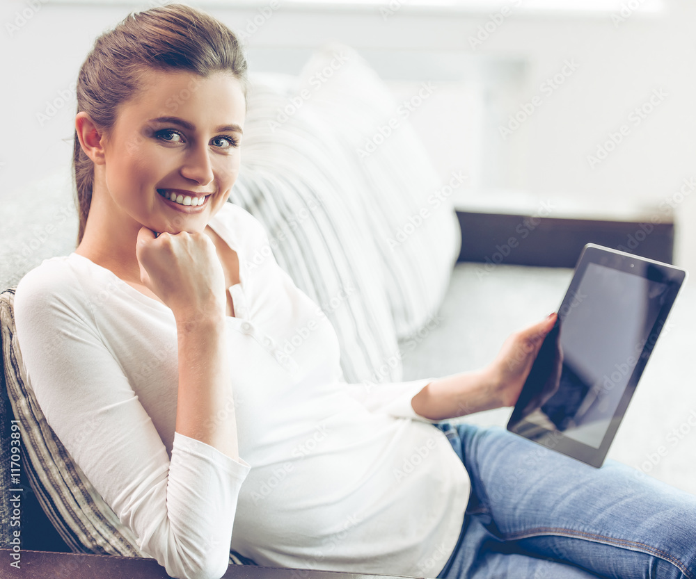 Attractive young woman with gadget Attractive young woman with gadget