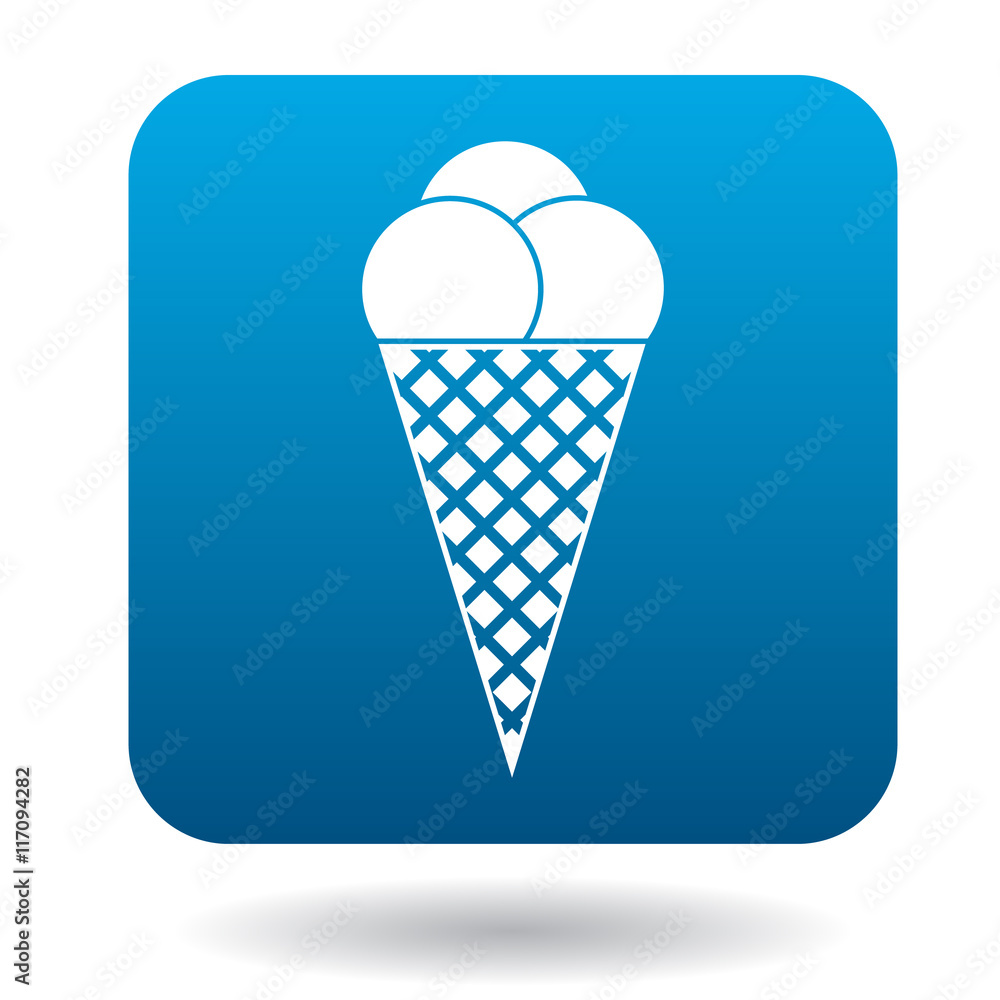 Ice cream balls in waffle cone icon in simple style isolated on white background Ice cream balls in waffle cone icon in simple style isolated on white background