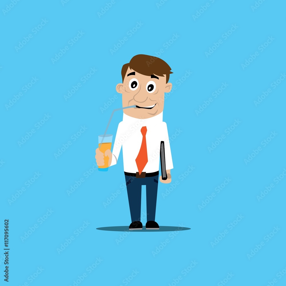 man drinking a cocktail through a straw. vector illustration of cartoon