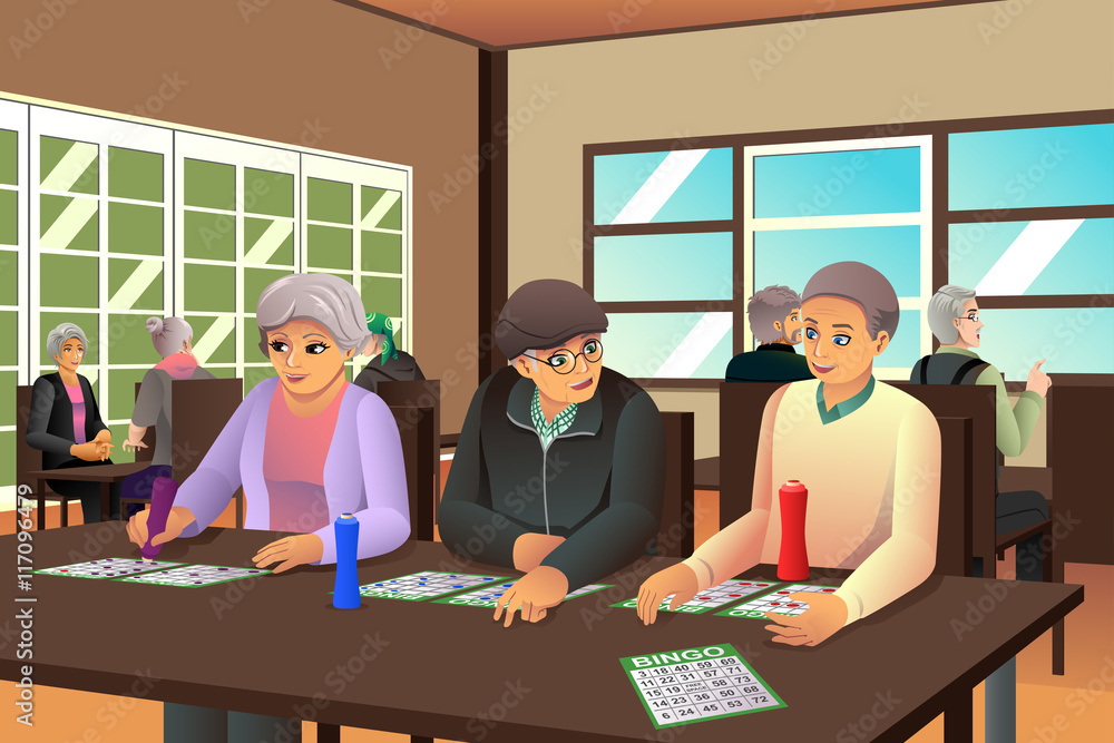 Elderly People Playing Bingo Stock Vector | Adobe Stock