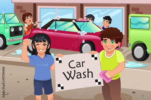 Kids Holding a Car Wash Poster
