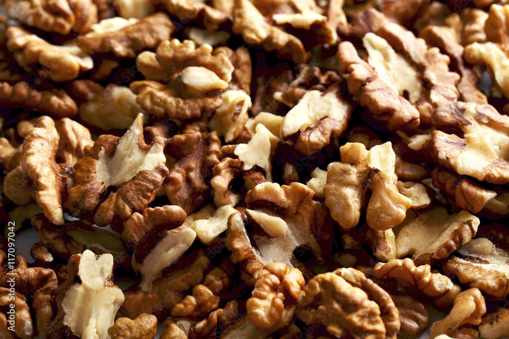 Ripe walnut background, on close up Ripe walnut background, on close up