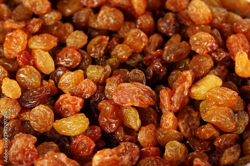Dried raisins background, on close up