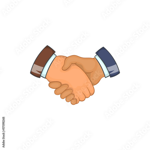 Handshake icon in cartoon style isolated on white background. Deal symbol
