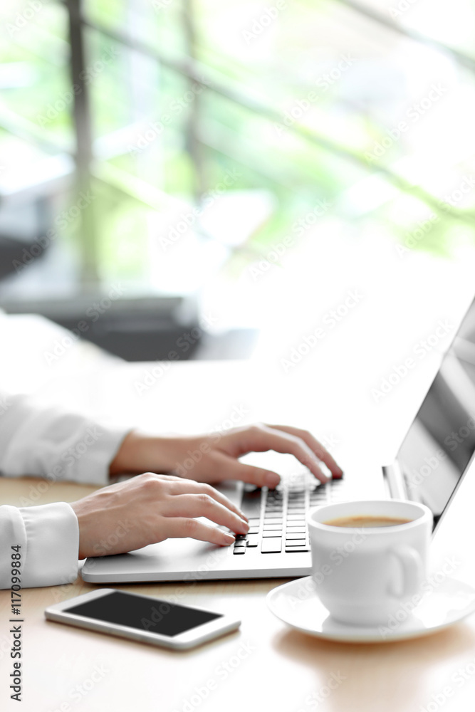 Fototapeta premium Woman typing on laptop