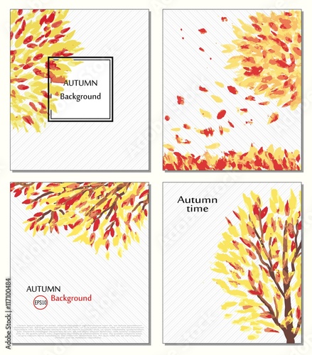 Fall of the leaves. Hello autumn.  are drawn. Backgrounds with hand   . Sketch, design elements. Vector. Ard, invitation