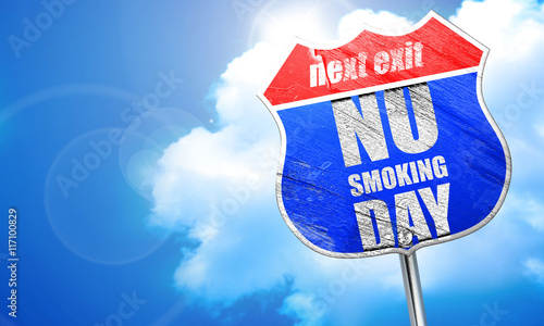 no smoking day, 3D rendering, blue street sign