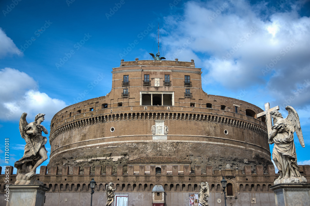 Daytime Castel Sant'Angelo Castle Museum Front Exterior Rome Italy