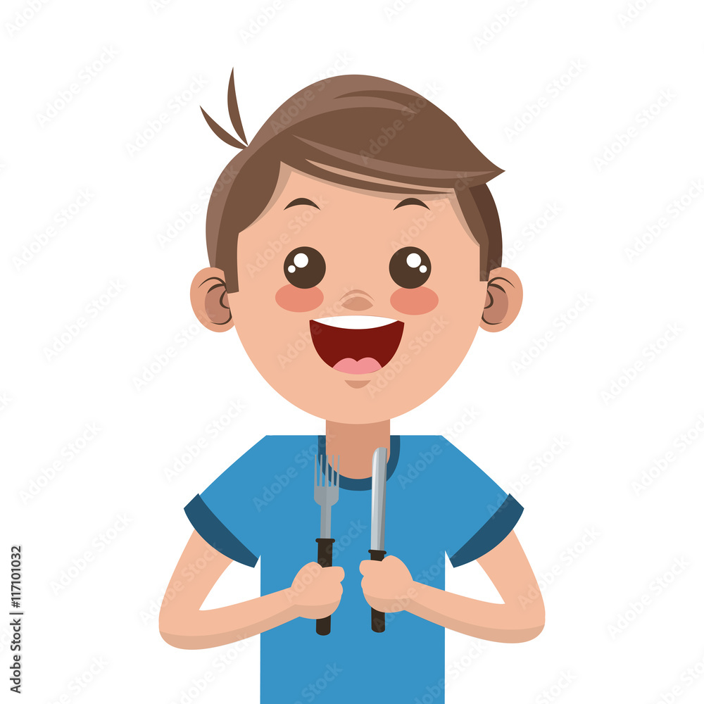 flat design happy boy cartoon holding fork and knife icon vector illustration flat design happy boy cartoon holding fork and knife icon vector illustration