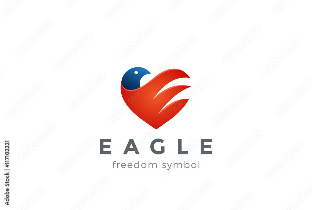 Obraz premium Eagle Logo Heart Vector design Falcon Hawk bird icon America
