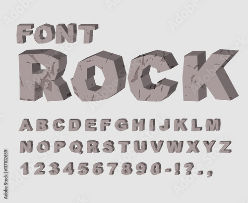 Rock font. Alphabet of stones. ABC made of lithic rock. stony le
