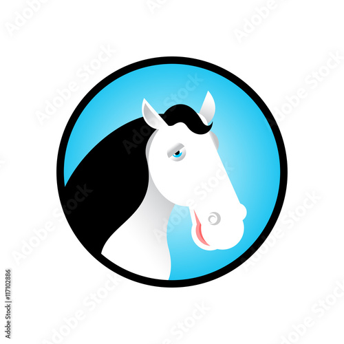 White head horse logo. stallion in circle. Farm animal emblem
