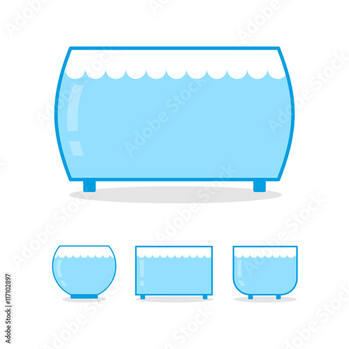 Aquarium empty on white background. Clear glass jar for fish