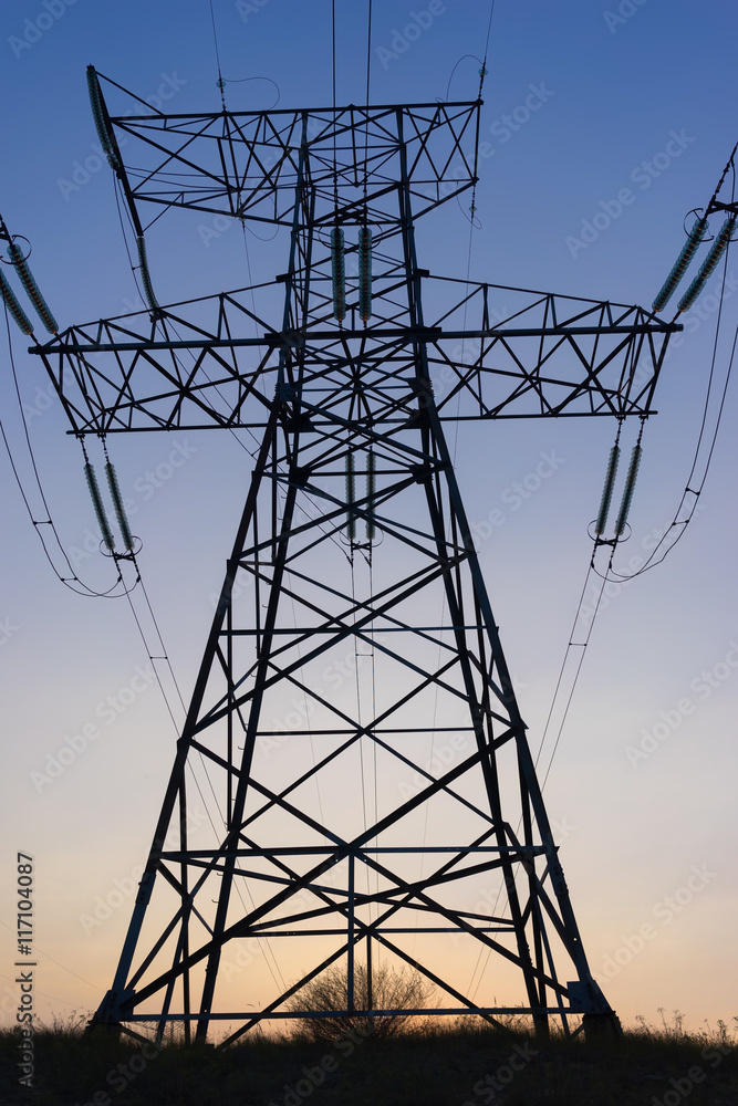 Couple Electricity pylon at sunset