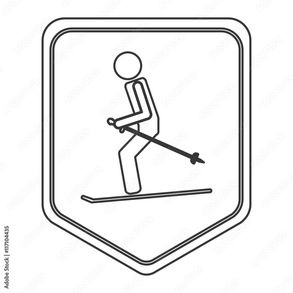 flat design pair of skiing pictogram icon vector illustration shield emblem