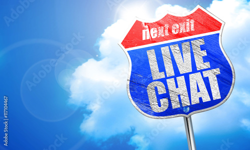 live chat, 3D rendering, blue street sign