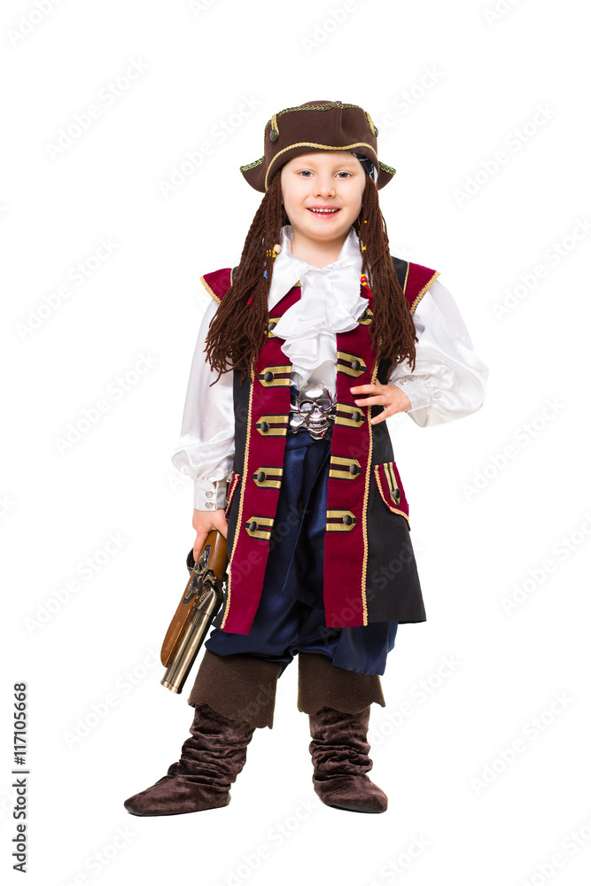 Happy boy posing in pirate costume