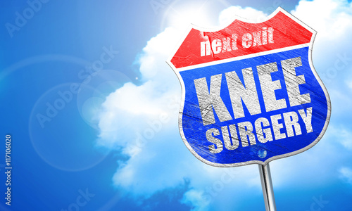 knee surgery, 3D rendering, blue street sign