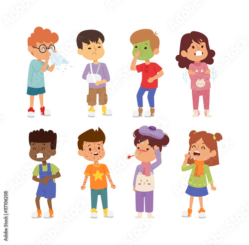 Sick children vector set.
