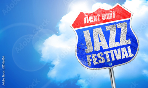 jazz festival, 3D rendering, blue street sign