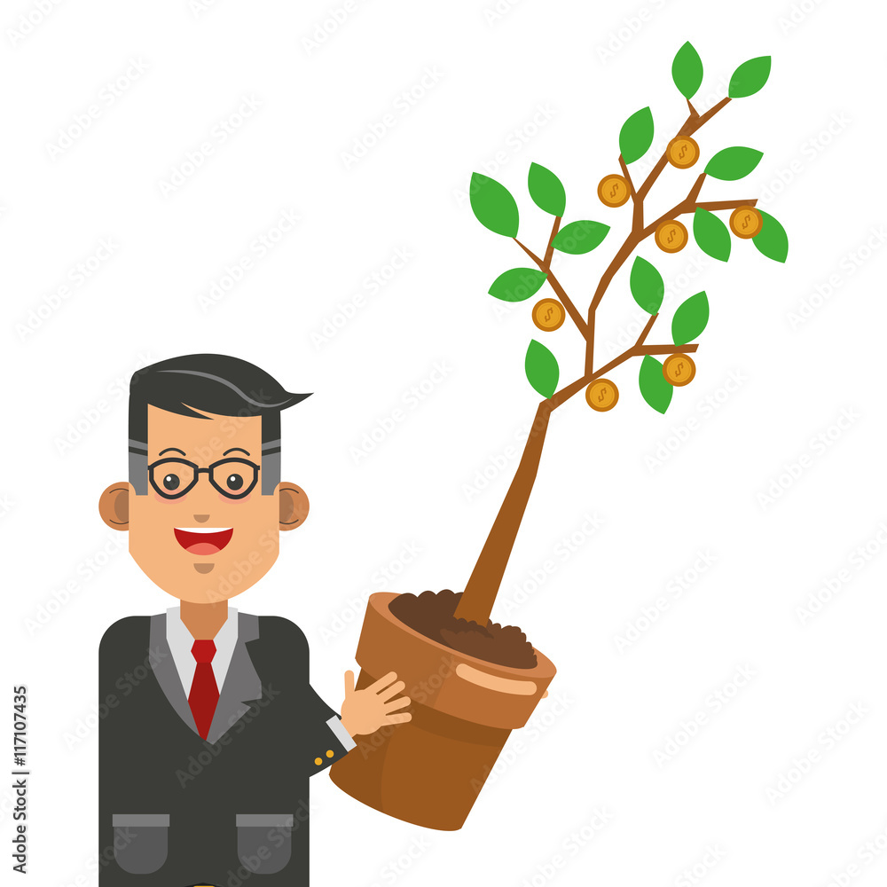 flat design businessman holding sprout icon vector illustration