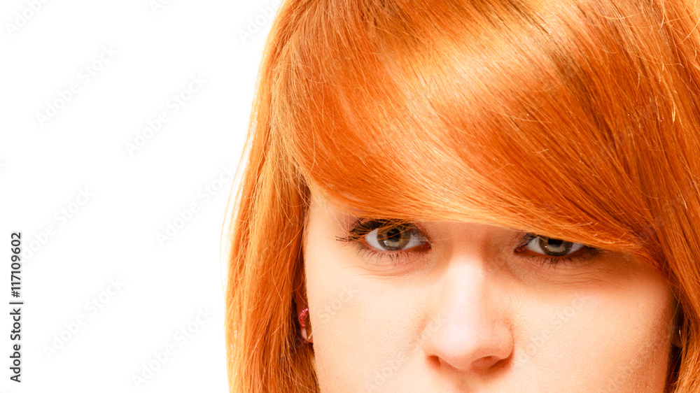 Red haired woman in studio close up. Red haired woman in studio close up.