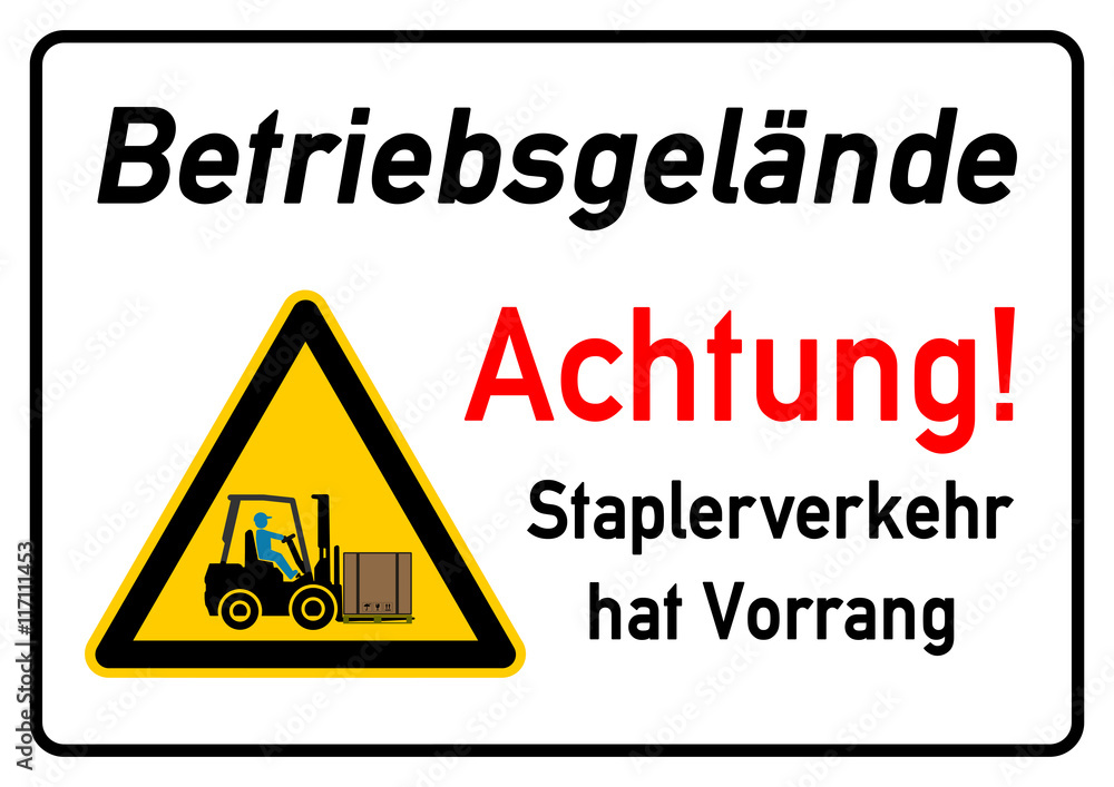 Produktbild von Achtung Stapler – Fahrzeugverkehr Schild A4 (297x210mm) Mit Grafik & Text – Alu Oder Aufkleber